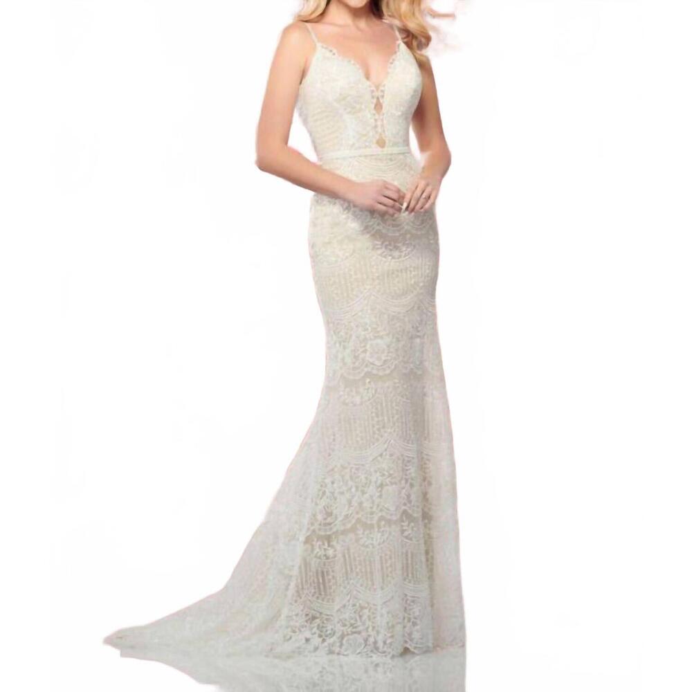 NEW ENCHANTING BY MON CHERI v-neck bridal dress in ivory/nude